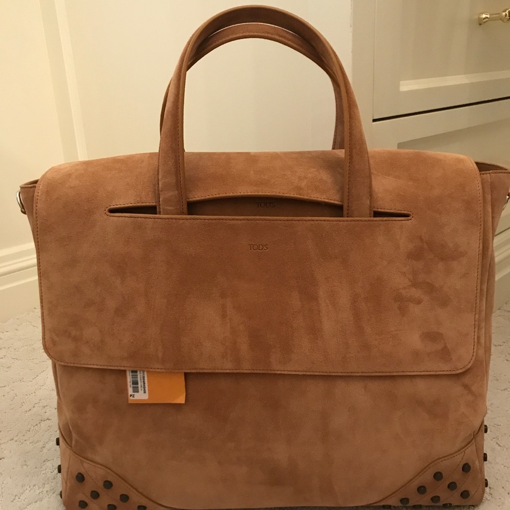 Tod's Camel Suede Leather Envelope Medium Tote